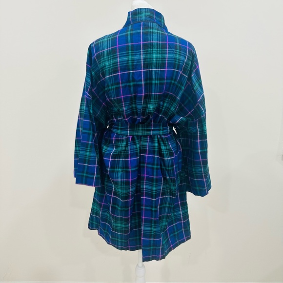 Victoria's Secret Short Flannel Robe Kimono Cotton Modal Plaid Blue Green M/L‎ - Picture 3 of 8